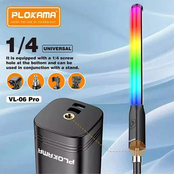 نور باتومی RGB قابل حمل Plokama VL-06 Pro – نور حرفهای برای فیلمبرداری