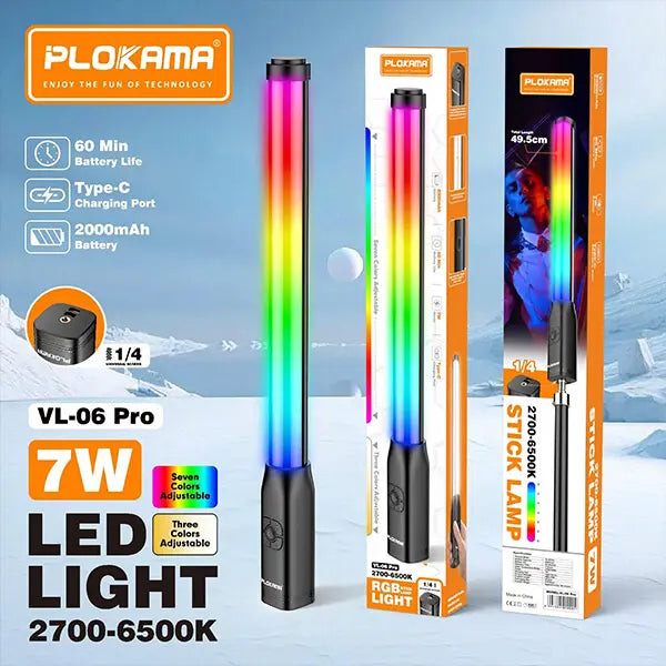 نور باتومی RGB قابل حمل Plokama VL-06 Pro – نور حرفهای برای فیلمبرداری