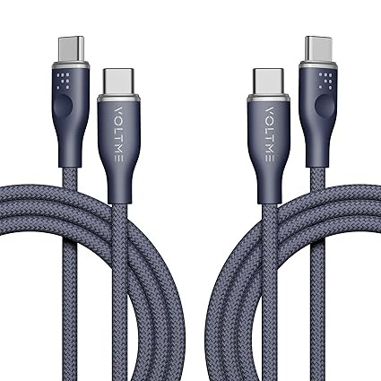 کابل شارژ ولتمی مدل Voltme Powerlink Rugg Double Nylon Cable Type C to Type C 3A / 1M (60W) Black