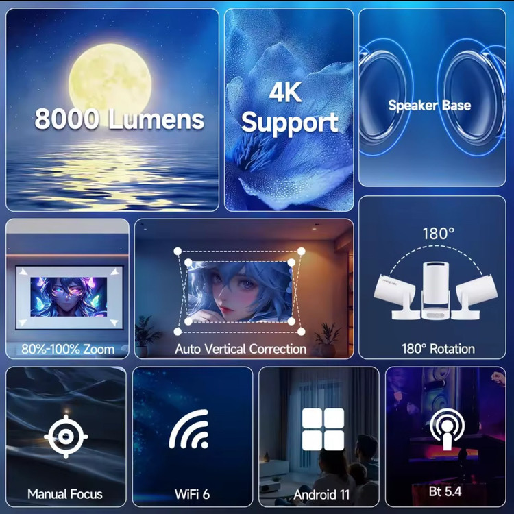 پروژکتور هوشمند HY300 Pro Max با باتری داخلی، Android 13 و Wi-Fi 6 5G