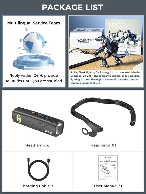 چراغ قوه گوشی شارژی Smiling Shark مدل Ear-Mounted LED Flashlight