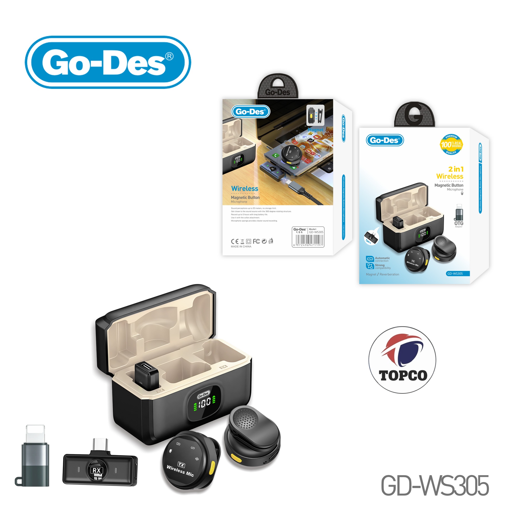 میکروفون بی‌سیم مگنتی دوکاره گودز مدل GD-WS305 دو میکروفون