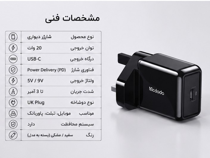 شارژر دیواری فست شارژ Nano 20W USB-C PD
