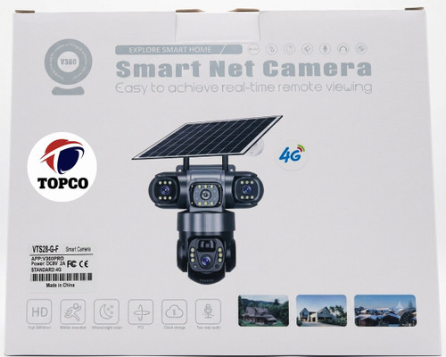 دوربین مداربسته 4 لنزی خورشیدی V380 مدل VTS28-G-F با 4G و PTZ
