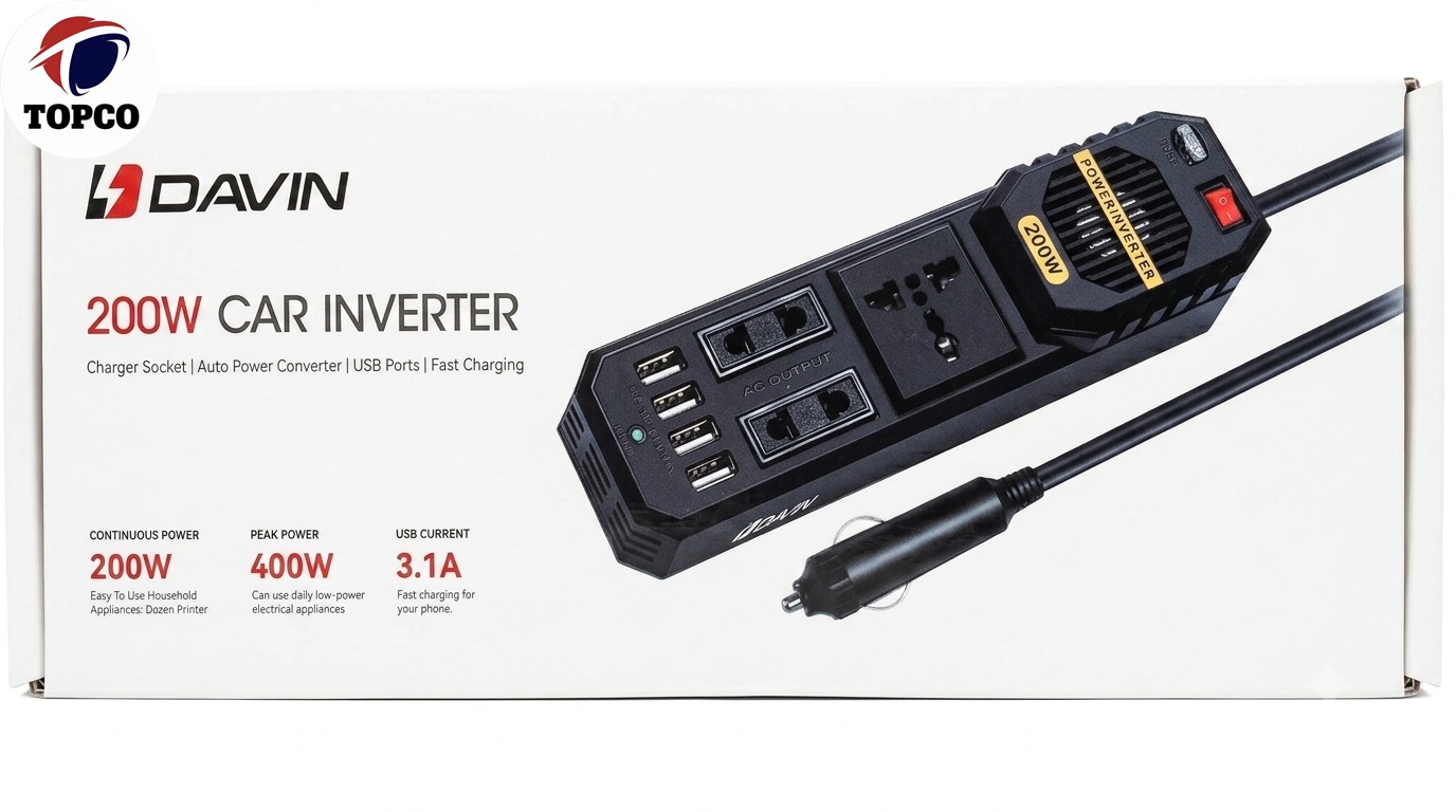 اینورتر خودرو دیوین 200 وات با 4 پورت USB و جریان 3.1 آمپر
