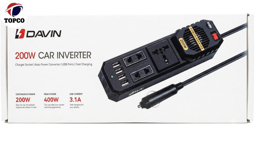 اینورتر خودرو دیوین 200 وات با 4 پورت USB و جریان 3.1 آمپر