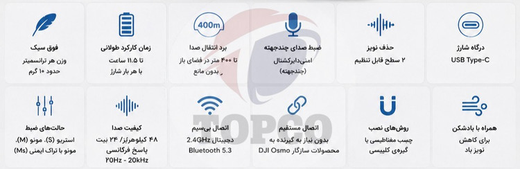 میکروفن بی سیم دی جی آی مدل DJI-mic-mini-transmitter-2TX با درگاه اتصال USB Type-C