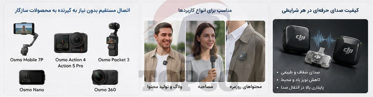 میکروفن بی سیم دی جی آی مدل DJI-mic-mini-transmitter-2TX با درگاه اتصال USB Type-C