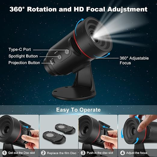 پروژکتور کهکشان و چراغ دیواری - چرخش 360 درجه با اتصال USB